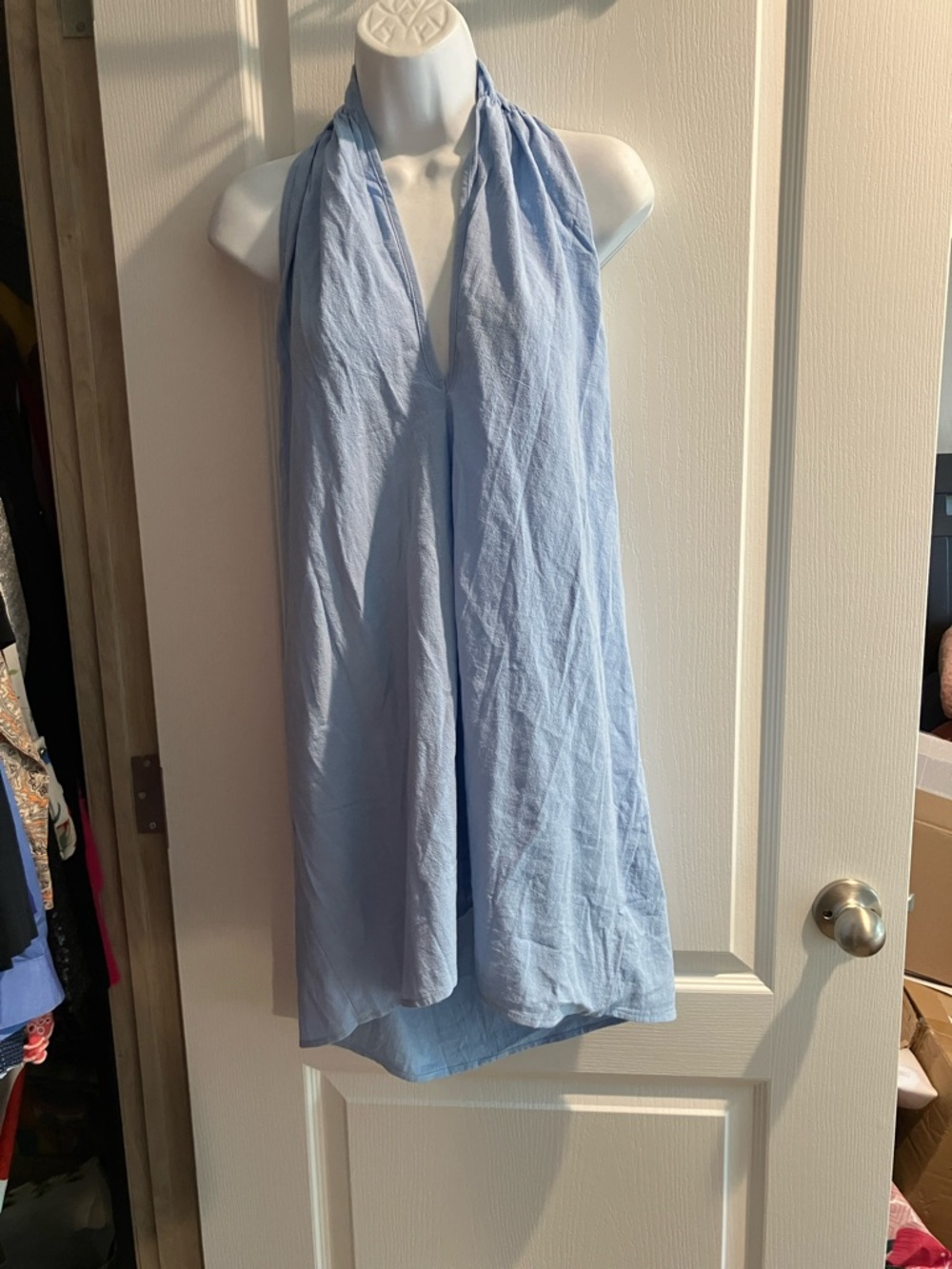 Sleeveless Light Blue Halter Women's Top